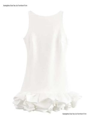 Cross-border Women's Ruffle Halter Backless Dress - Sexy Sleeveless Solid Color Short Skirt