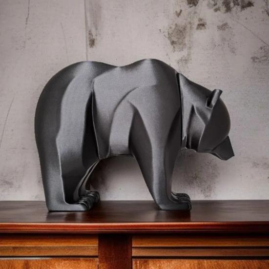 3D Printed Black Bear Figurine Ornament Matte Black Sculpture with Stable Base Modern Minimalist Decor for Shelf Table Display Graduation Gift