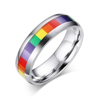 Pierścionki Tęczowe Lesbijskie Srebrne Stal Nierdzewna Pierścionek Pride LGBT Szerokość 6 mm