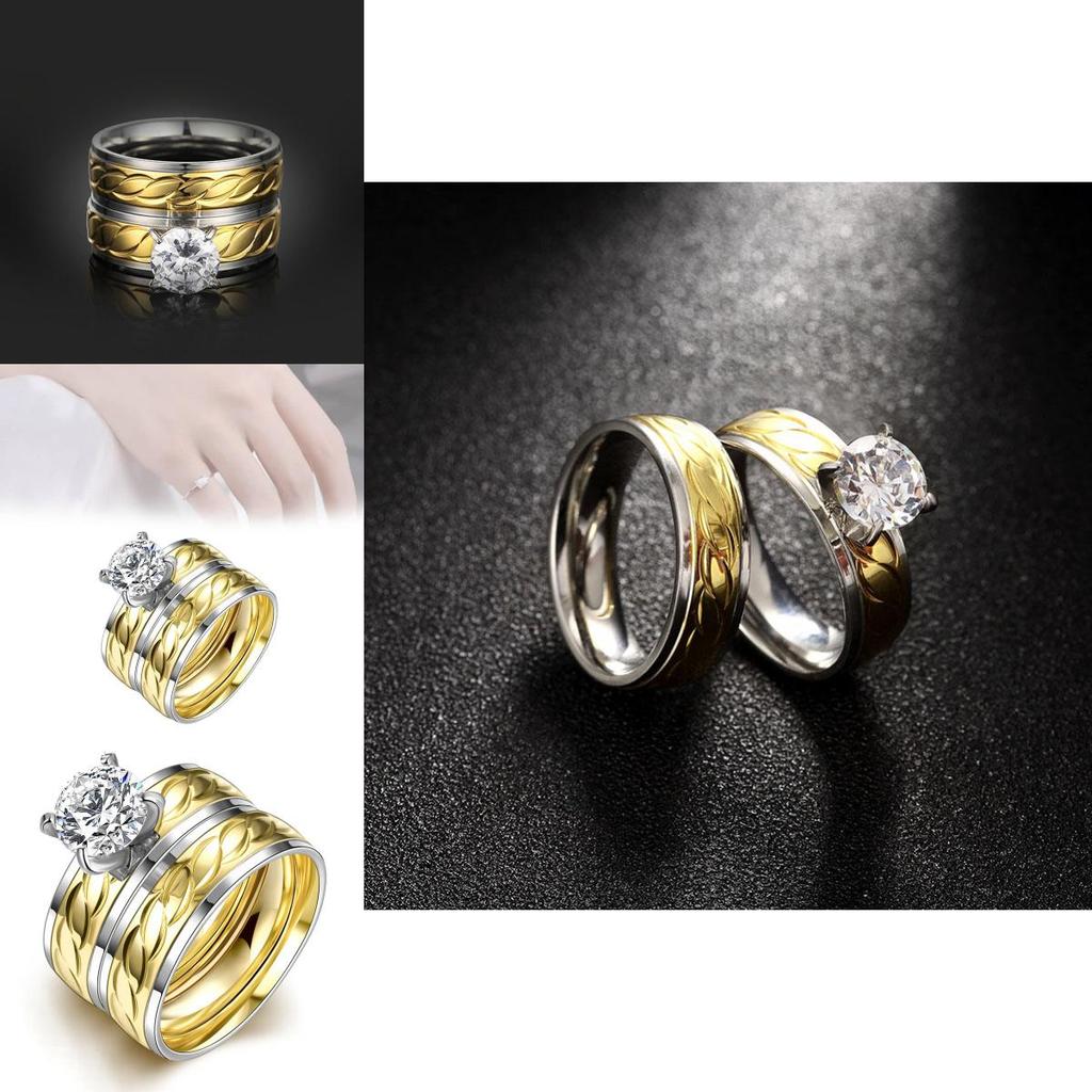 Stylish Gold Titanium Steel Ring For Couples Featuring Hidden Zircon Stone Design
