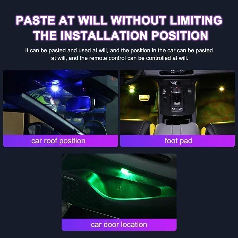 1-10PCS Car Wireless Adhesive LED Car Interior Ambient Light Remote Control Decor Auto RGB Interior Atmosphere Light Decorative