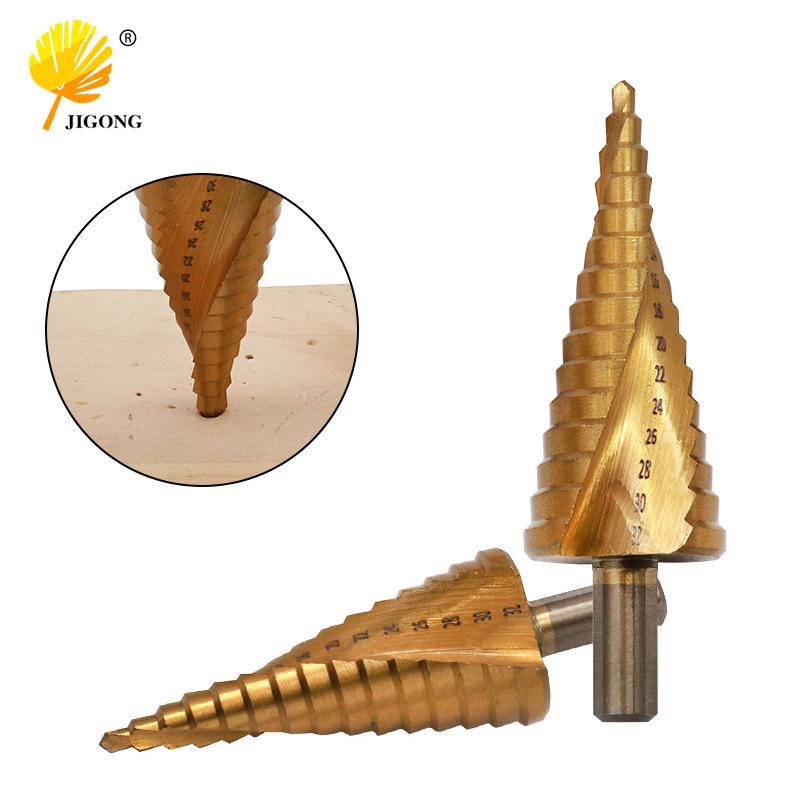 4-32mm Triangle Shank Titanium Spiral Flute Step Drill Bit, 4241 Material, Multi-Purpose Tower Drill