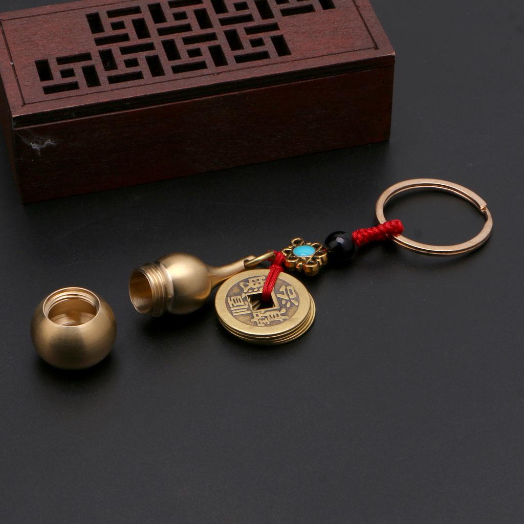 Exquisite Wu Lou Keyring Lucky Gourd Keychain with Feng Shui Coin Car for Key Ri