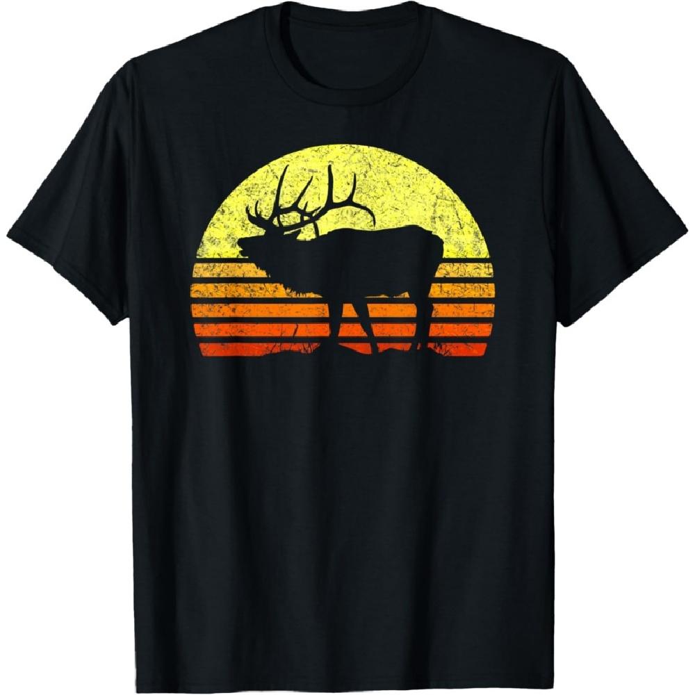 American Elk Hunter Dad Vintage Retro Sun Bow Hunting Gift T-Shirt
