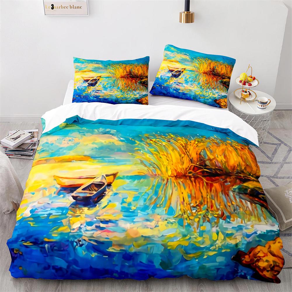 Oil Painting Duvet Cover Set Colorful Paint Of Flowers Cloud For Kids Boys Teen Decorative Polyester Bedding Set With Pillowcase