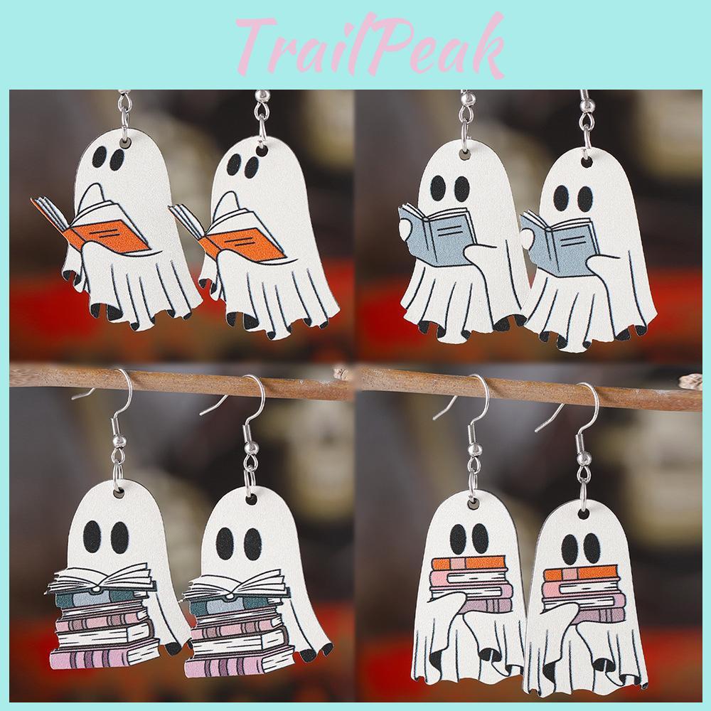 Handmade Unique Wooden Ghost Earrings Perfect For Halloween Book Lovers Fans And