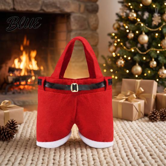 Festive Party Souvenir Bags Christmas Santa Pants Gift Bag, Red Plush Candy Tote with Handles Tree Hanging Decor for Wine Bottle, Holiday Favor