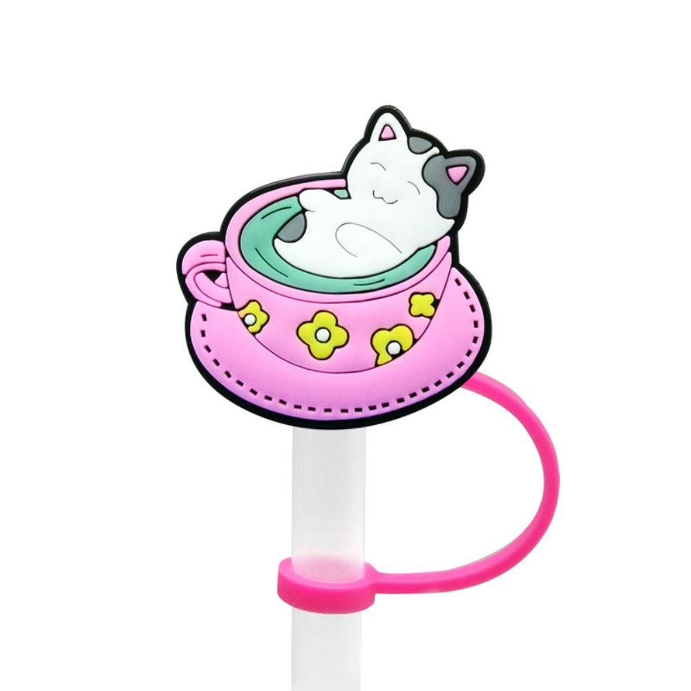 Silicone Straw Plug Cartoon Cat Drinking Dustproof Cap Creative Straw Tip Covers  Cup Accessories