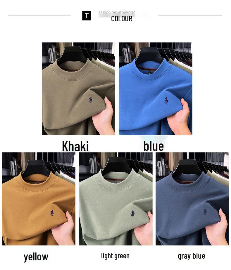 Men's Winter Fleece Hoodie Casual High-End Round Neck T-Shirt 2025 Thick Base Layer