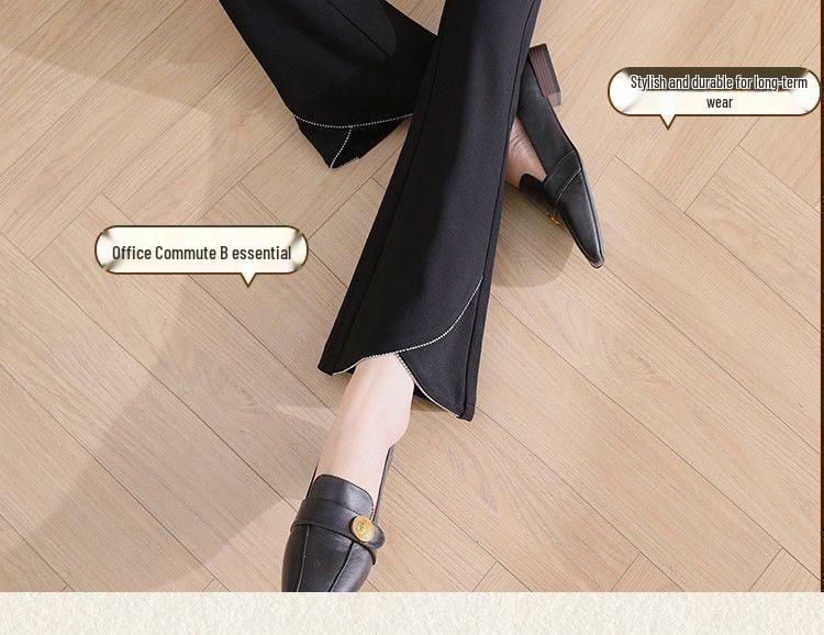 Women's Black High-Waisted Micro-Flare Pants: Slimming, Elastic, Petite, Nine-Point Length, New Summer Arrival