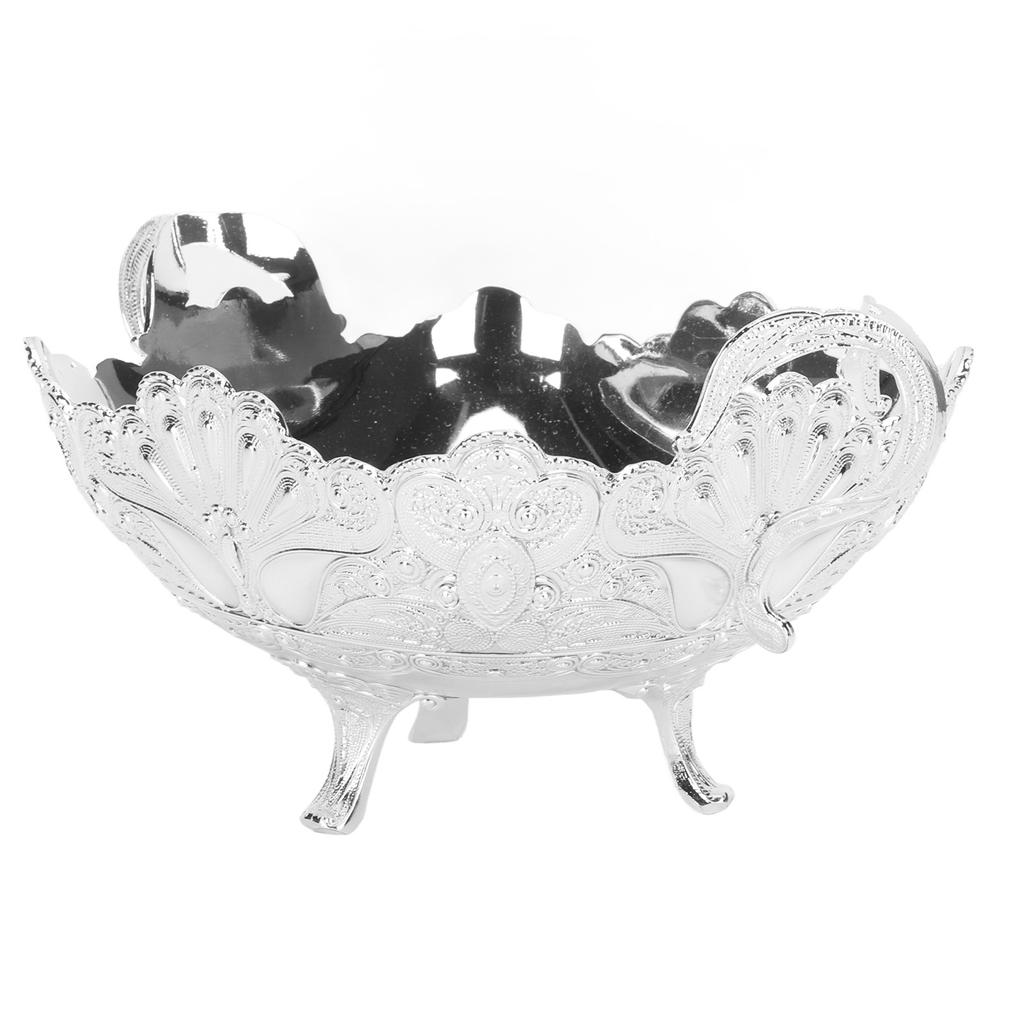 Alloy Serving Bowl Peacock Print European Style Quadrate Vintage Fruit Bowl for Living Room Office