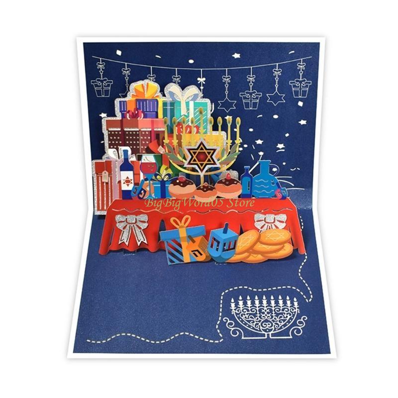 24TE HappyHanukkah Gift Card Menorah Light Present 3D PopUp Cards for Family Friend