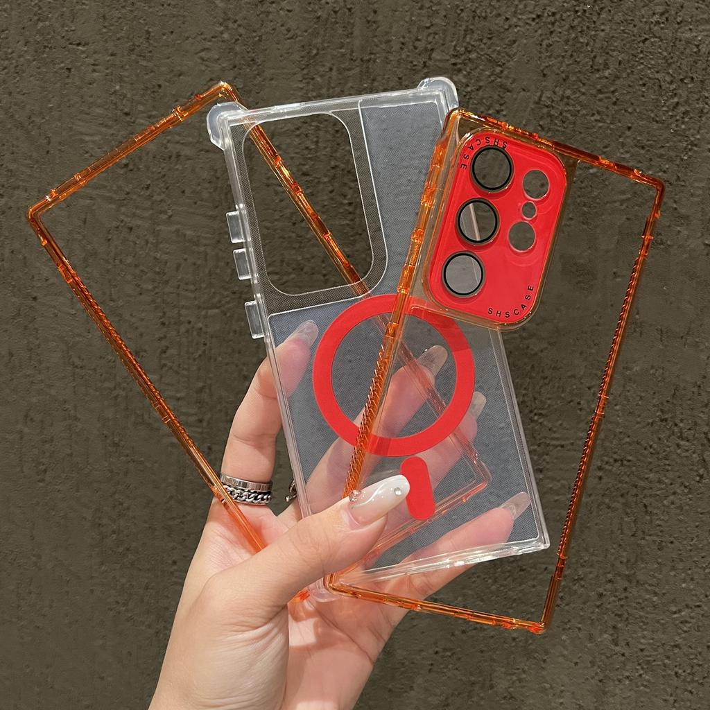 For Samsung Galaxy S25 Ultra Magnetic Case Clear Colorful Frame TPU + PC Phone Back Cover with Lens Film