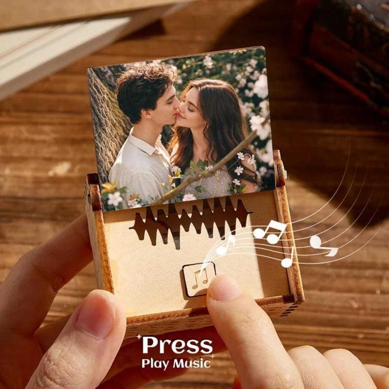 Boîte à musique personnalisée en bois 1 pièce, chanson vocale personnalisable, cadeau photo avec texte