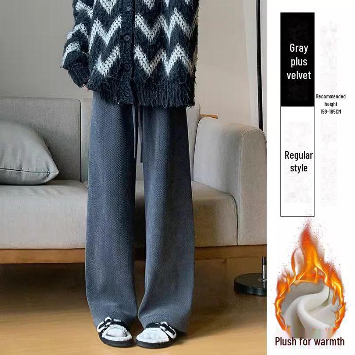 Pantalones de Café de Pierna Ancha y Cintura Alta para Mujer - Versátiles para Primavera, Otoño e Invierno con Terciopelo Plus, Corte Holgado, Estilo Casual Drapeado.