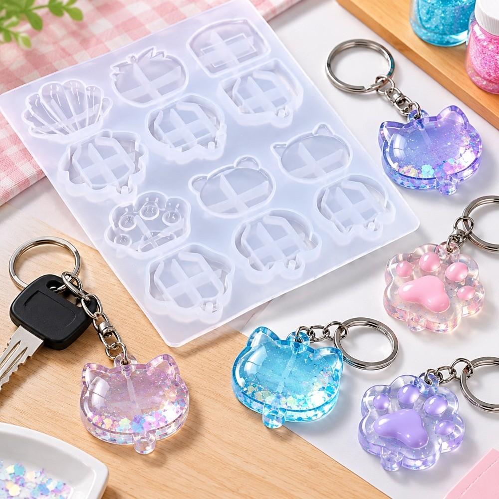 1pcs Translucent Design Resin Key Cover Reusable Mold Keychain Making Kit  For DIY Keychains