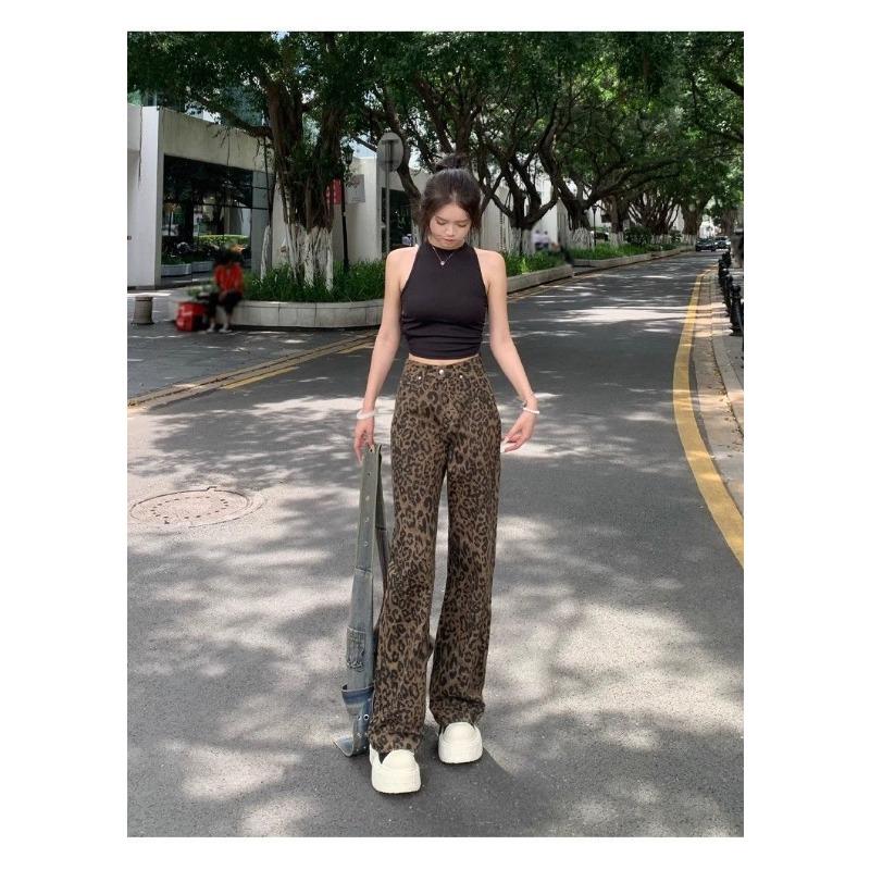 New Fashion Leopard Print Retro Women's Pants Elegant Casual Wide-leg High Street Straight Jeans Spring Autumn Casual Long Pants Loose Trousers 2215