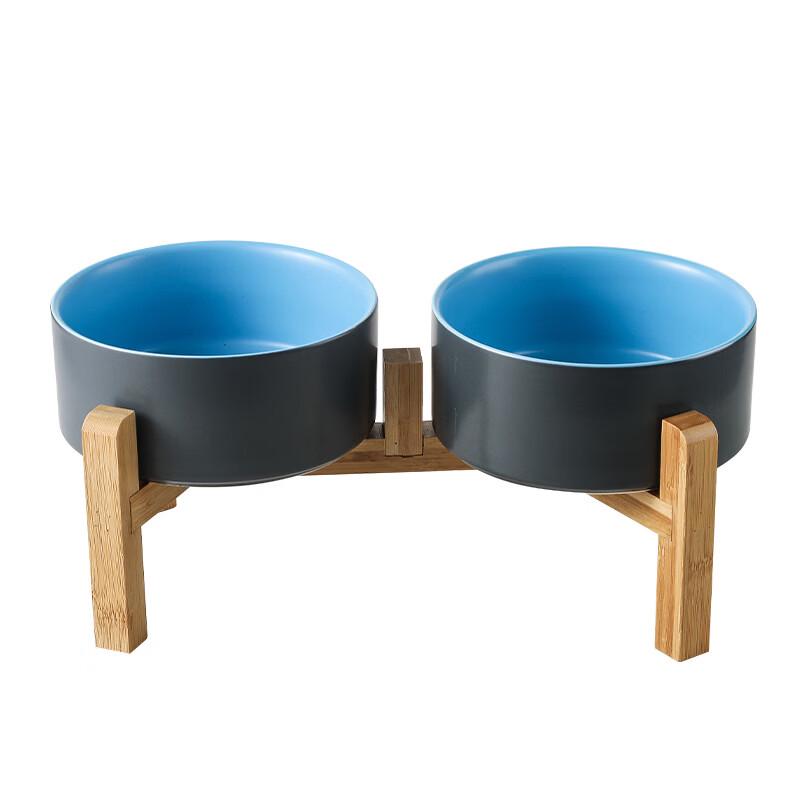 Ruhan Elevated Pet Food Bowl with Single Wooden Stand
