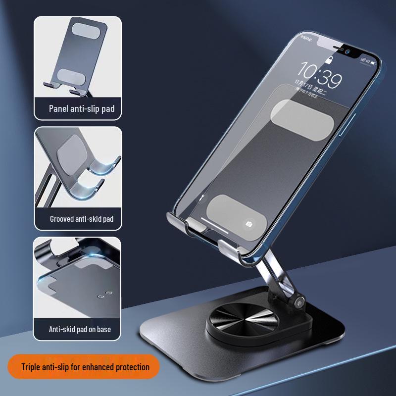 Foldable Aluminum Phone & Tablet Stand with Rotating Anti-Shake Design