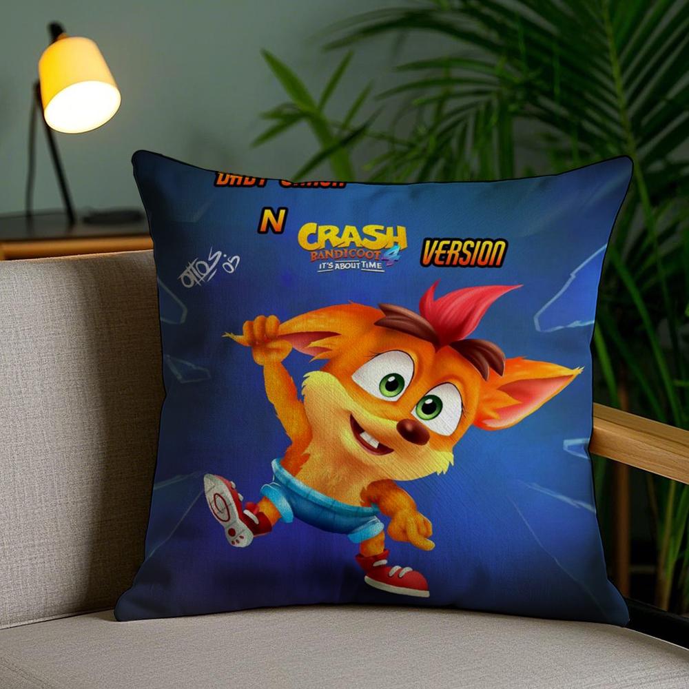 C-Crash B-Bandicoot Cushion Cover Plush Fabric Soft Double-Sided Printed Invisible Zipper Sofa Pillow Case Home Decor