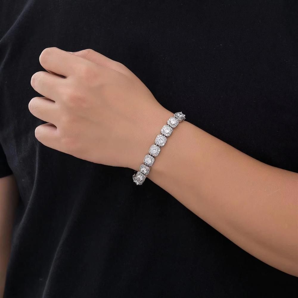 Hot Selling Fashion Hip Hop Jewelry 10mm Wide Bling Iced Out Cubic Zircon Square Tennis Link Chain Bracelet for Men