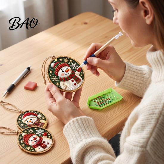 Christmas Tree Hanging Decor 12Pcs DIY Rhinestone Painting Ornament Kit, Faux Pearl Supplies for Adults Art Adults, Holiday Wreath Mantel Craft