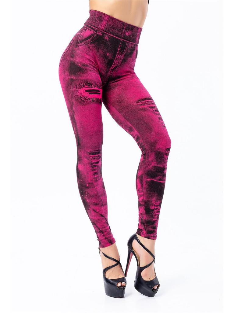 8 Colors Available! Women's Super Elastic Nine-Point Imitation Denim Leggings