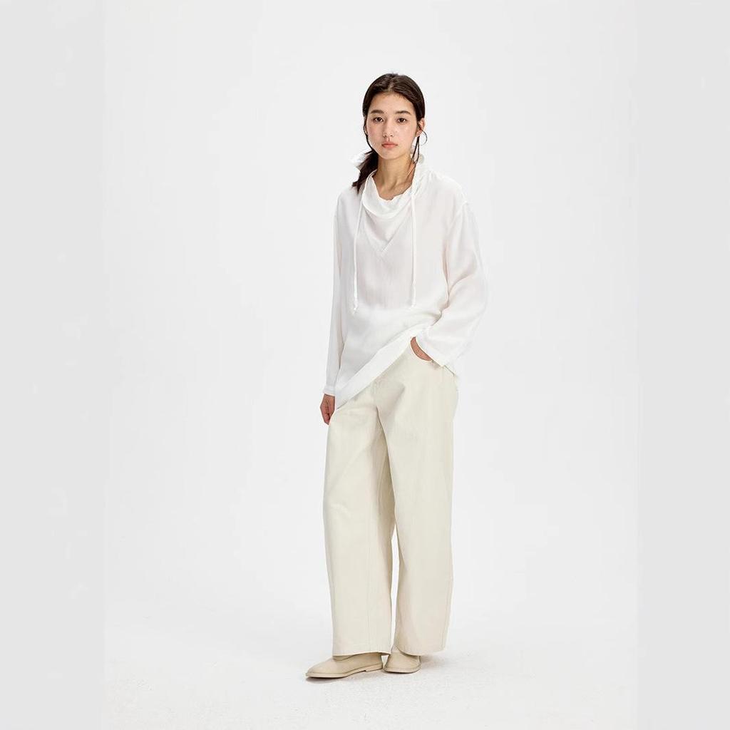 Love & Nancy Sonnet 2025: Tencel d'été coréen Manches longues Col drapé décontracté pour femmes