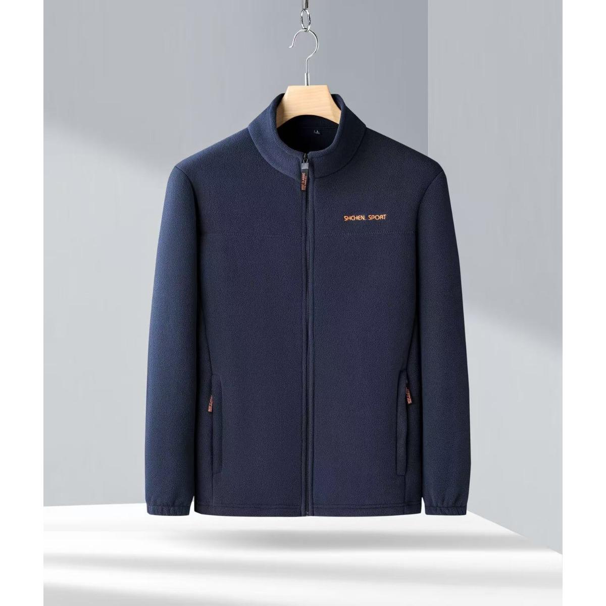 

Осенне-зимняя флисовая куртка-топ для мужчин, со стойкой воротником для мужчин среднего и молодого возраста, флисовая куртка с добавленным флисом 3XL тёмно-синий