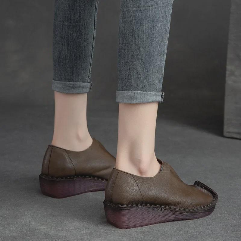 Shanghai Jiechu 2022 Etnické Retro Dámské Kožené Boty - Měkká Podrážka, Pohodlné & Stylové