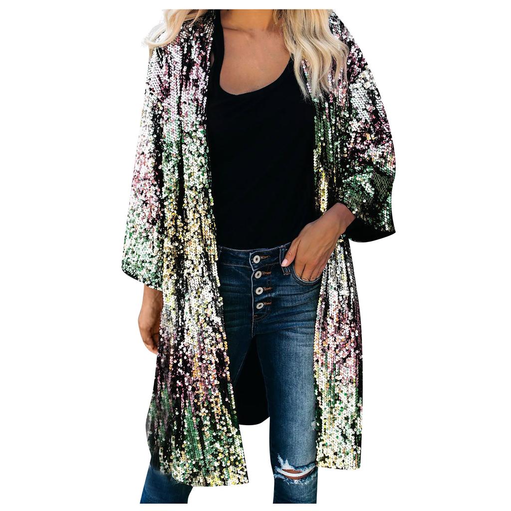 Damen Casual High Waist Horn Sleeve Color Picture Case Bright Film Long Coat