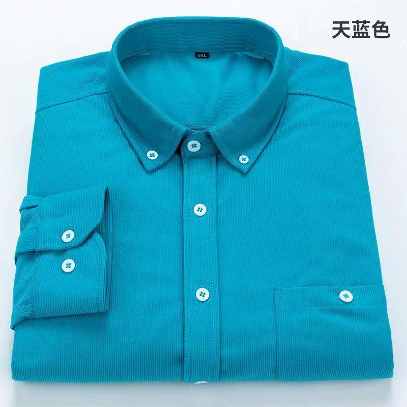 New Spring and Autumn Fashion Versatile Casual Loose Oversized Real Pocket Corduroy Fine Stripe Middle Youth Old Age Shirt