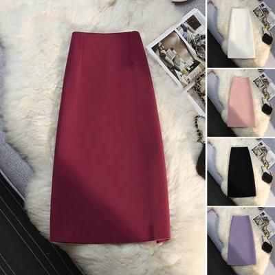 Women Suit Skirt A-Line Style High-Waisted Design Midi Skirt Back Slit