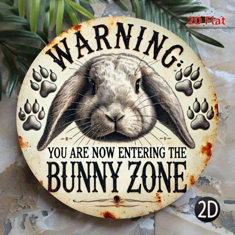 Funny Bunny Zone Warning Sign Metal Wall Art Easter Decor Home