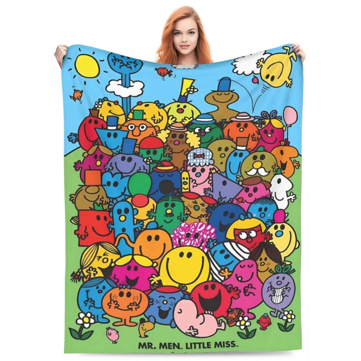 Mr Men Little Miss Character Collection Super Warm Flannel Throw Blanket Perfect for Camping Living Room Bedspread Gift 75X95CM