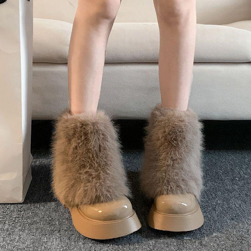Fleece thick-soled fluffy boots women's, autumn and winter thermal pants, tube boots, short boots, fashion snow boots