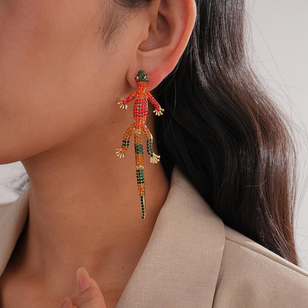 Wind Diamond Gecko Silver Needle Earrings Exaggerated Niche Stud Earrings