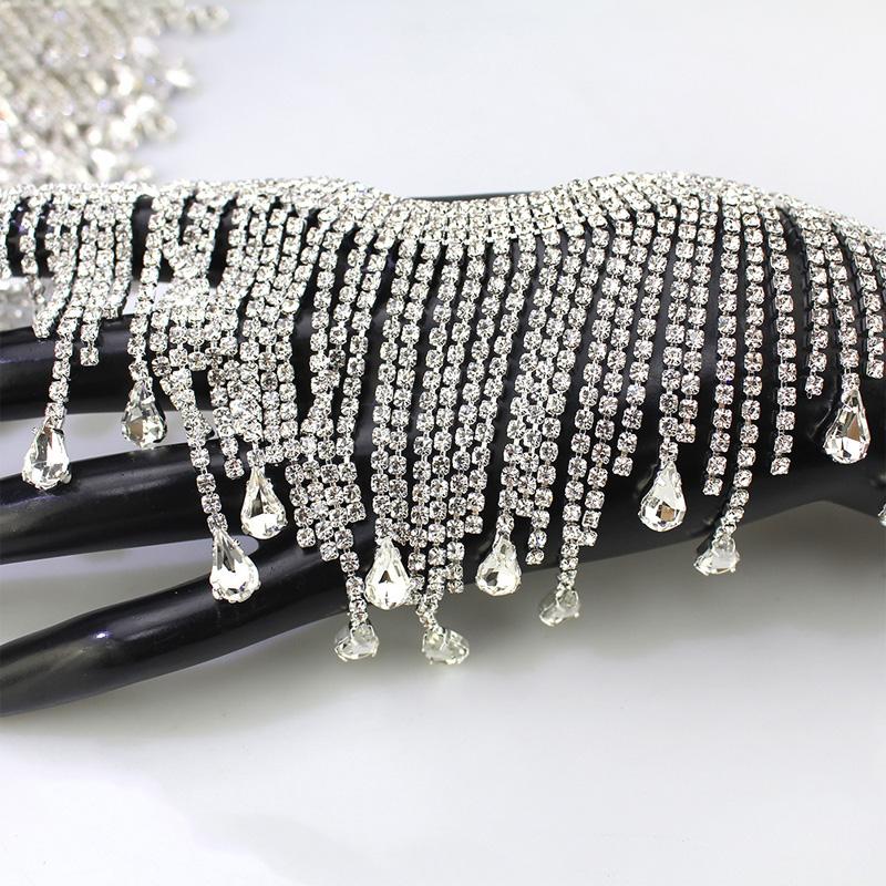 

1 ярд посеребренная цепочка с бахромой своими руками блестящие стразы Ab капли воды кисточка отделка пришитый хрусталь стекло одежда своими руками свадебный декор