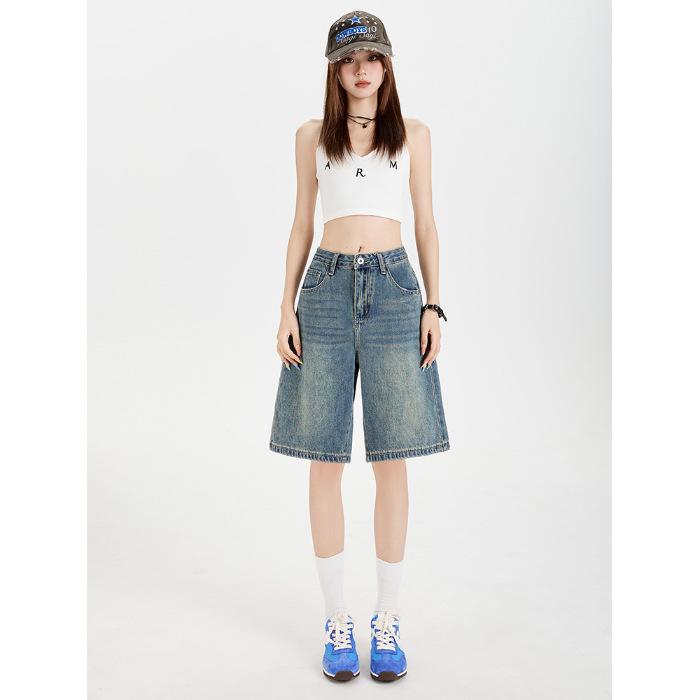 Women's 2025 Summer Loose Slimming Korean Style Denim Shorts - Trendy Casual Versatile Fashion