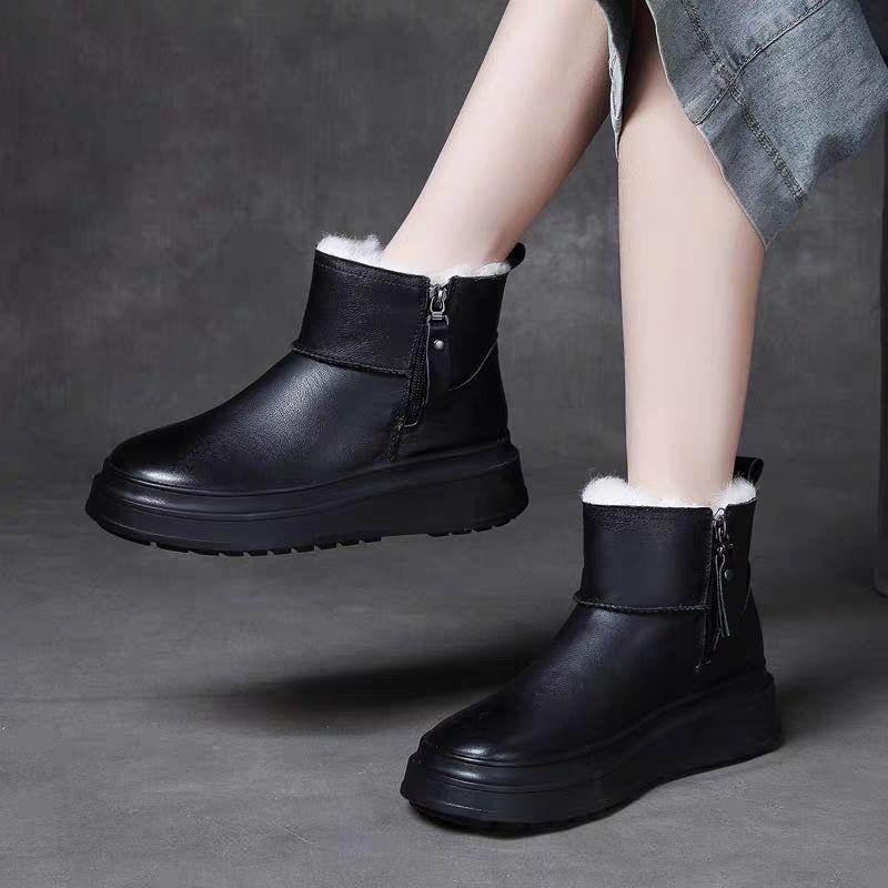 Shoes for Woman Elegant with Medium Heels Women's Snow Boots Leather Tassel Waterproof Anti Skid Goth On Slip Spring Autumn Chic