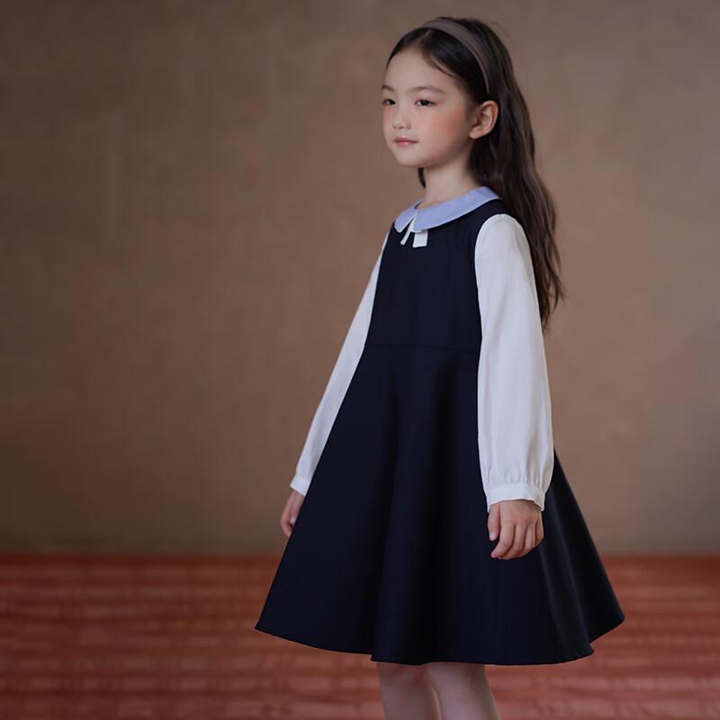 Hacikis Girls' Academy Style Faux Two-Piece Long Sleeve Mid-Length Dress