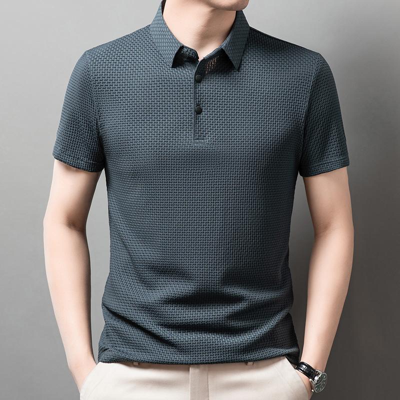 STORN New Men's Business Casual Short Sleeved Bone Flower Solid Color POLO Shirt Fashion Breathable Comfortable Summer Versatile Top