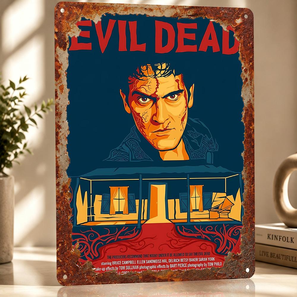 Evil Dead Movie Poster Retro D Printed Metal Signs Customized Wall Hanging Gift for Bathroom Decor Room Decorating Interior