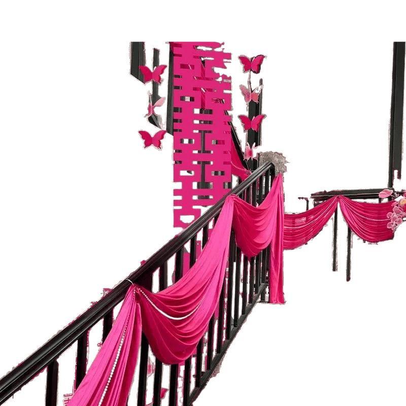 Red Wedding Wave Decoration: Elastic Silk Drapes for Stair Handrails and Indoor Ceilings