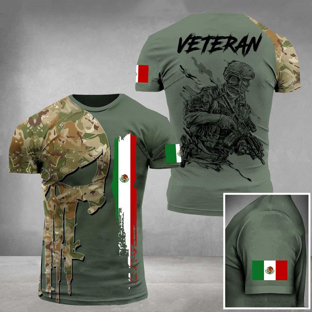 Men's Military 3D Printed Mexican Flag Short Sleeved T-shirt