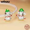WOSTU 925 Silver Christmas Tree Car Beads Elk Snowflake Charm Snowman Puppy Cat Pendant Fit DIY Bracelet Necklace Cute Xmas Gift