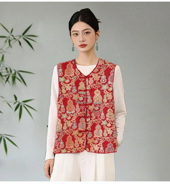 

Grandma Style Plus Size Cap Sleeve Cardigan Vest for Middle-Aged & Elderly Women 2XL (105-120 jin) червоний