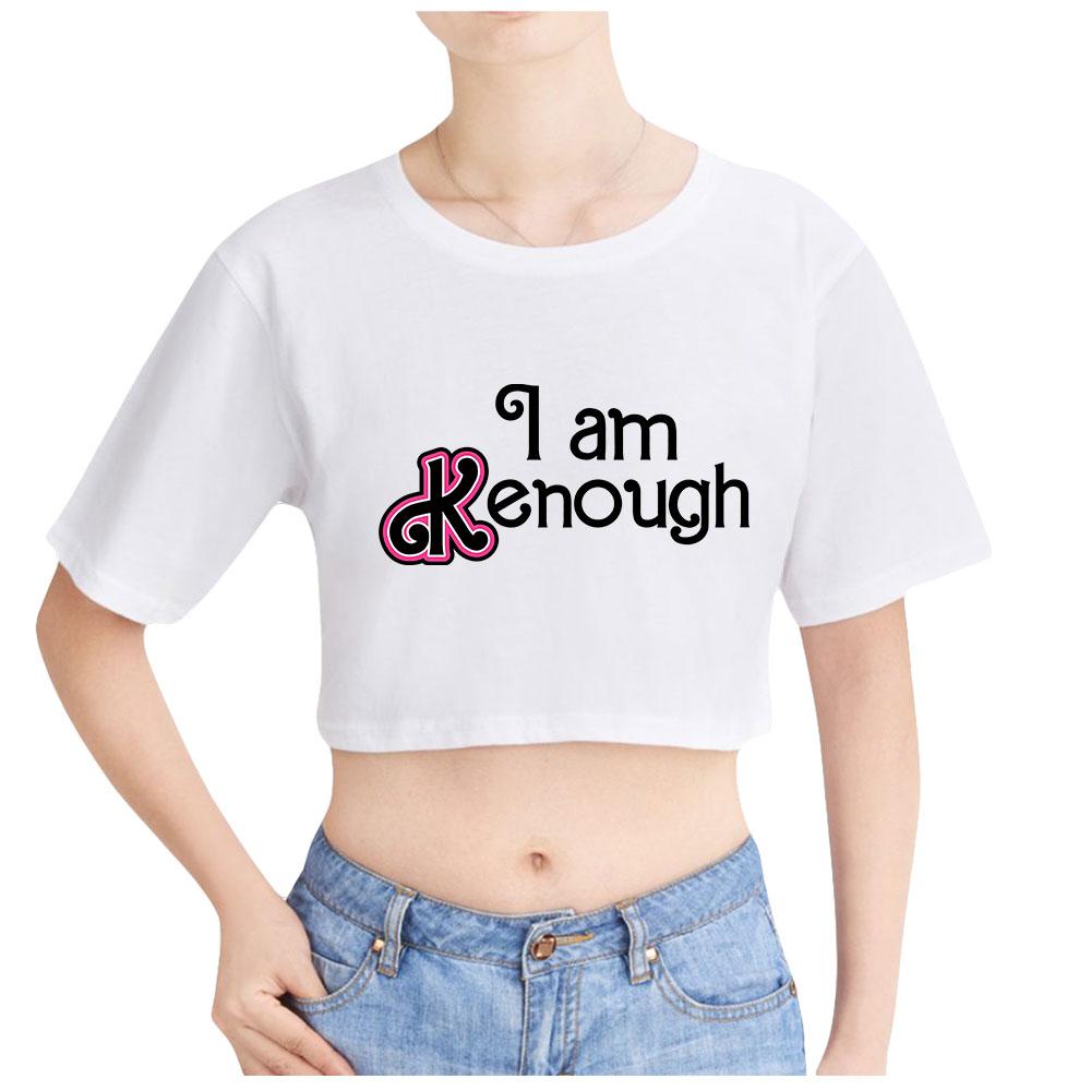 Fashion Women Casual I Am Kenough Print Short Sleeve Crop Top Funny Tee Shirts Hipster O-neck Cool Tops