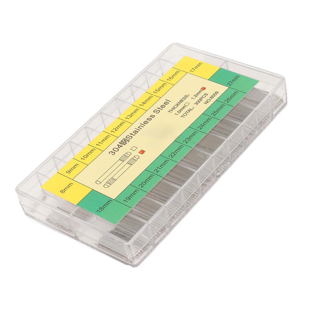 300Pcs 1.2mm Watch Band Spring Bar Link Pins Stainless Steel Double End Watch Band Link Cotter Pins with Storage Box