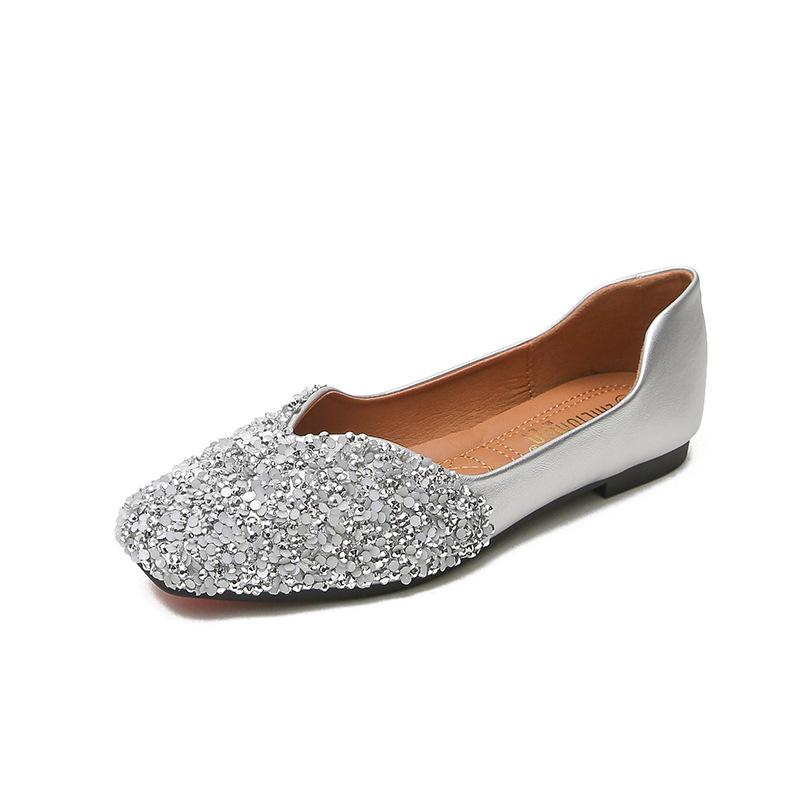 Flat-soled single shoes fairy shallow mouth 2025 spring and autumn square head ladyshoes gentle wind soft sole pregnant women large size boat shoes 4